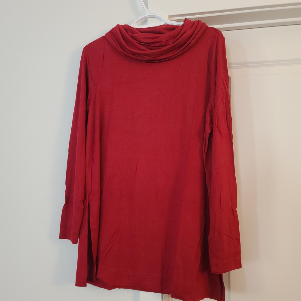 Red Cowl Neck Long Sleeve Tunic Top